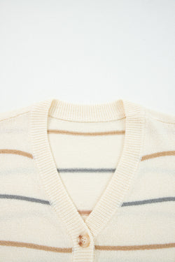 Maglione cardigan a strisce anteriore a V a strisce multicolour a strisce