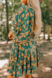 Green or Pink Floral Print Drawstring Tunic Flowy Short Dress *