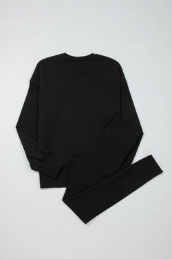 Green Bay Solid Color Oversize Slit Sweatshirt Ribbed Leggings 2pcs Set