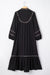 Robe midi bordure léopard contrastée col fendu manches longues décontracté noir