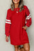 Fiery Red Varsity Contrast Banded Sleeve Shift Sweatshirt Dress