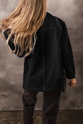 Chaqueta de mezclilla de la solapa del lado negro del lado