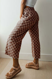 Pantalon décontracté khaki à carreaux élastique