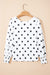 White Polka Dot Print Round Neck Frilled Long Sleeve Blouse