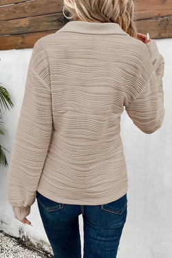 Sudadera con cuello en V y cremallera texturizada de color liso pergamino