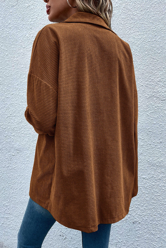 Chacket de hombro de bolsillo de la aleta texturizada marrón