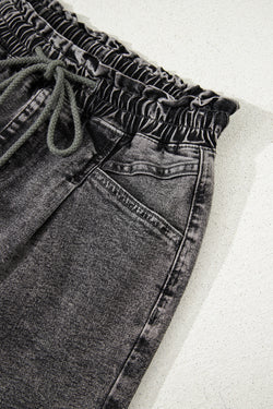 Pantalones cortos de mezclilla de alta cintura con cordón de alta altura con bolsillos