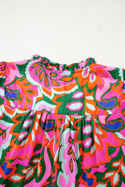 Rose Summer Plant Lace Up Up a V Neck Short Sleeve Blouse