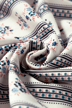 Boho Boho Floral Stripe Contraste Trim Bubble Sleeve Fared Robe