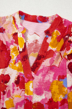 Camicetta a manica corta con rotama a vcalia azziata rossa