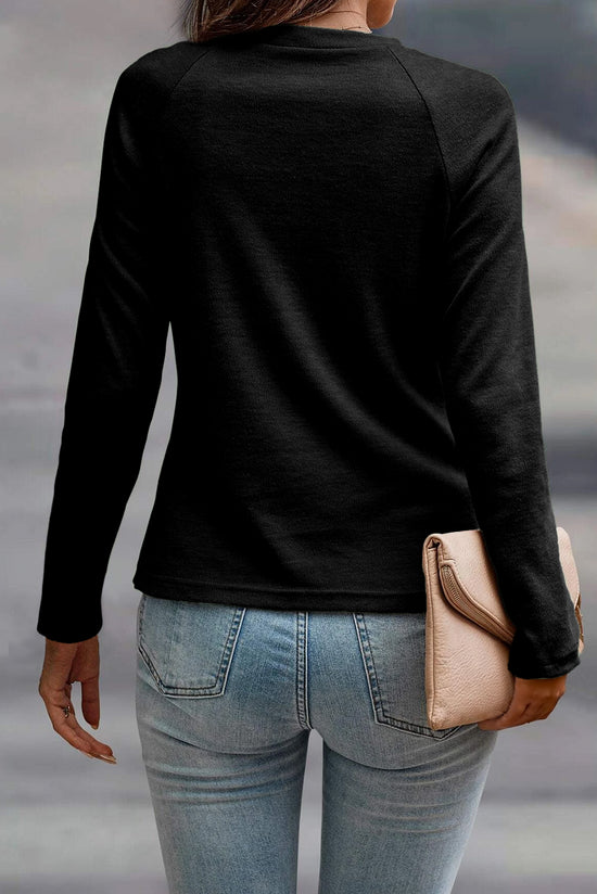 Couleur de couleur unie blanche détaillé Raglan Top à manches longues