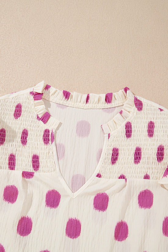 Black Polka Dot Stampa giogo a shirted coglione manica a palloncini.