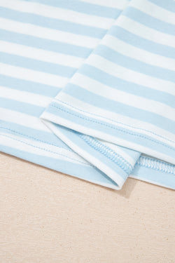 Set di maglietta ampia con collo a contrasto a righe rosa e pantaloncini con coulisse