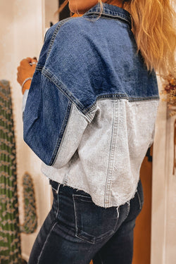 Dusk Blue Block Block Patchwork Dettagli Dettaglio Giacca denim