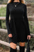 Black Frilled Neck Ribbed Knit Patchwork Long Sleeve Mini Dress