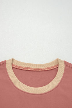 Rose Pink Contrast Star Patchwork Exposed Seam Uneven Hem Drop Shoulder Sweatshirt