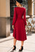 Solid Color Ruched Detail Long Sleeve Midi Dress