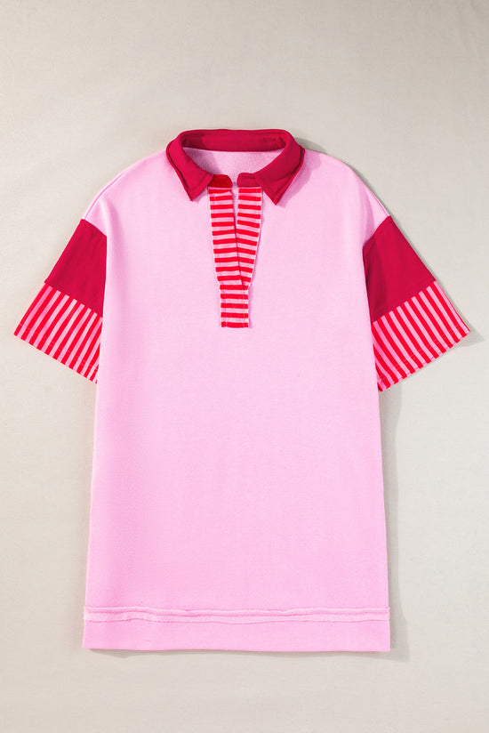 Robe T-shirt à manches courtes à manches courtes à rayures roses