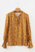 Orange Boho Floral Ruffled Bubble Sleeve V Neck Fall Blouse