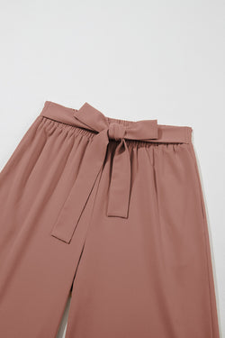 Café à taille haute attache avant poche large jambe large pantalon décontracté fluide