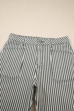 Black Stripe Patch Pocket High Waist Shift Denim Jeans