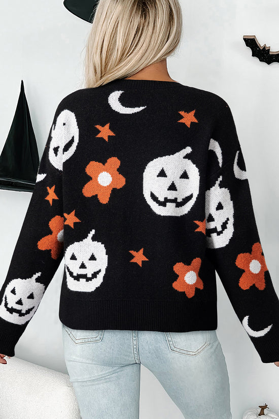 Black Halloween Mythical Night Pattern Drop ombre Sweater