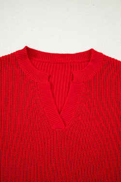 Racing Red Red Solid testuriti a maglia a gocce per goccia a V sul collo a V.