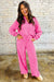 Sachet Pink Solid Color Collared Pullover and Central Seam Pants Set