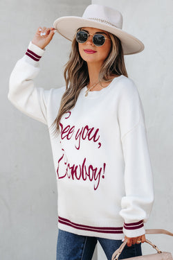 Bianco See You Cowboy ricamato maglione grafico occidentale
