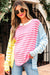 Mulicolor Block Block listrado retalhos de retalhos Dolman Sleeve Slit Sweater