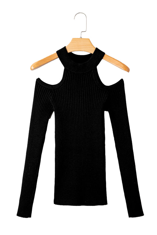 Maglione di girocollo freddo a costola nera