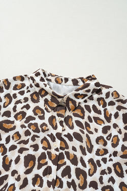 Khaki Plus size Shirt a manica corta stampata leopardo