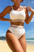 Banding a contrasto testurito bikini in bikini alto costume da bagno 2pcs