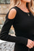Maglione di spalla fredda a costola nera