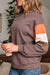 Dark Khaki Color Block Drop Shoulder Pullover Casual Sweatshirt