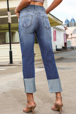 High Waist Distressed Straight Leg Jeans