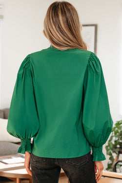 Black Puffy Flounce Sleeve Leopard Trim V Neck Blouse