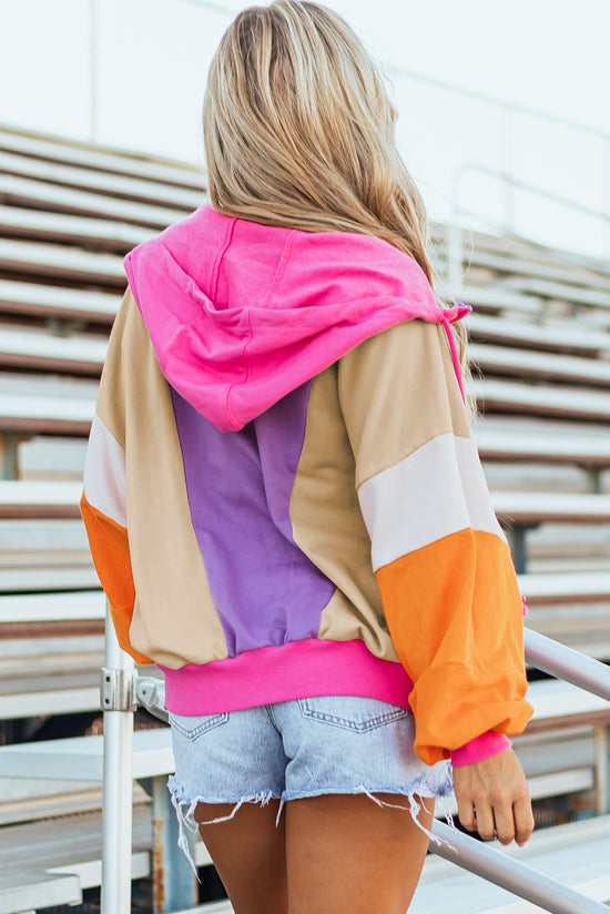 Patchwork di patchwork oversize arancione pompelmo con cappuccio con zippato completo