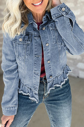 Chaqueta de mezclilla de colgajo de dobladillo crudo de rufa azul de Beau