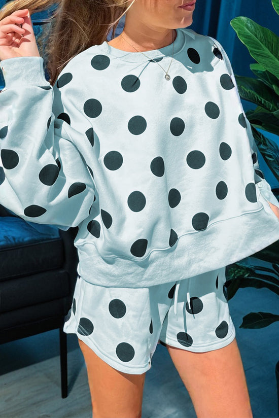 Ensemble short et pull à épaules tombantes imprimé à pois multicolore avec cordon de serrage
