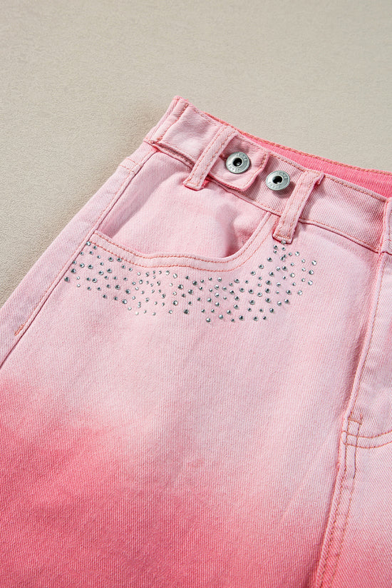 Pantaloni in denim rosa scattering di strass