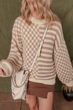 Chaque -listra Drop Bolloon Sleeve Sweater de manga de balão