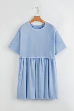 Vestido de babydoll de borde crudo de color sólido azul cielo