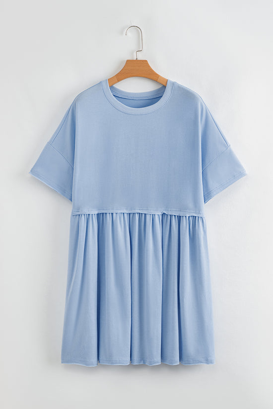 Vestido de babydoll de borde crudo de color sólido azul cielo