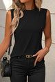 Camiseta de tanque plisado de cuello negro de la tripulación
