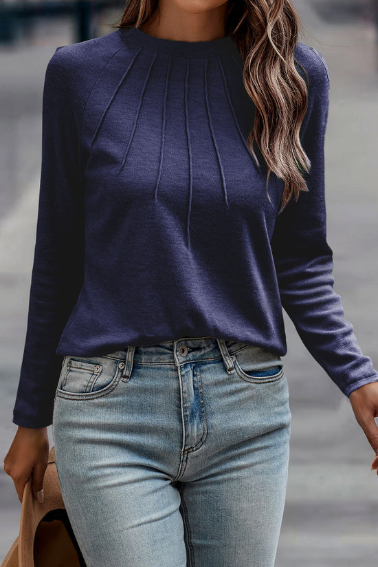 Couleur de couleur unie blanche détaillé Raglan Top à manches longues