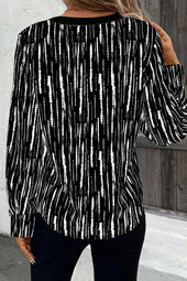 Blusa de otoño con cuello en V y estampado abstracto negro