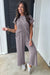 Wild Wind Solid Corded Knit Short Sleeve T Shirt and Wide Leg Pants Set