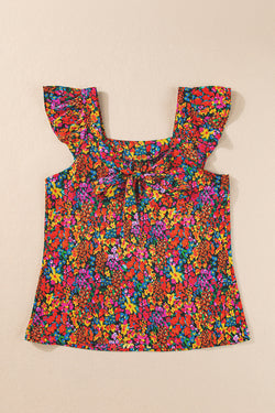 Blusa nodo a tappo a tappo a stampa floreale multicolore