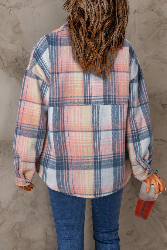 Chaqueta de bolsillos de aleta a cuadros rosa